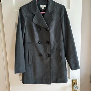 ☂️ Loft black/white check double breasted trench coat. Size S.